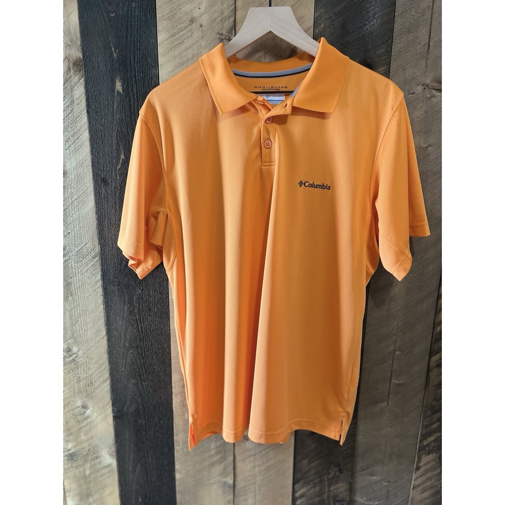 Columbia Mens Sz L Orange Omni-Shade Short Sleeve Polo Shirt Polyester